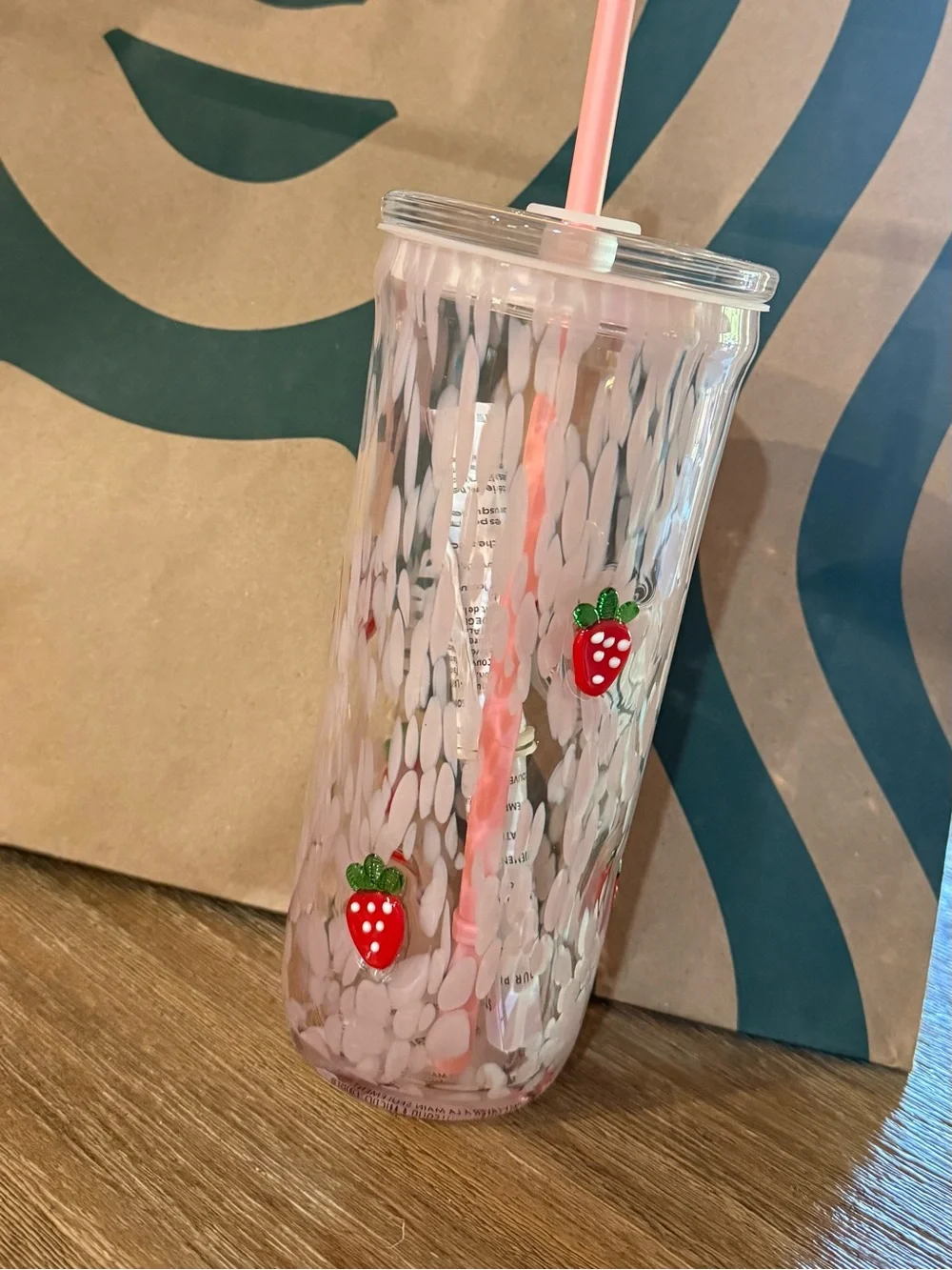 NWT! Starbucks Pink Vibes Glass Strawberry Cold Cup!